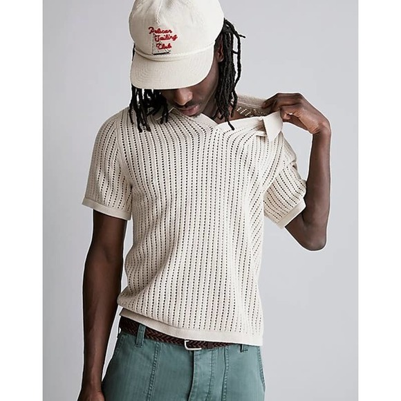 Madewell Other - Madewell Mens Jonny Collar Polo Sweater Large Tan Relaxed Fit Linen Blend NWT
